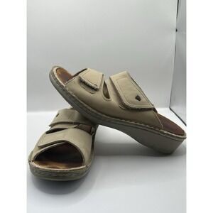Finn Comfort Jamaica 2335 Leather Slide Sandals Women's 38 US 7-7.5 Beige Wedge